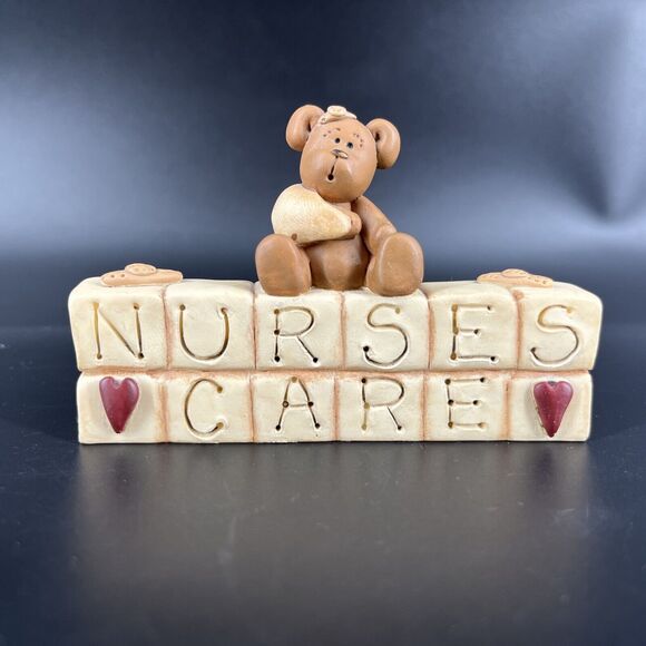 Vtg Blossom Bucket Suzi Skoglund Resin Nurses Care Block Letters Shelf Figurine - Picture 1 of 12